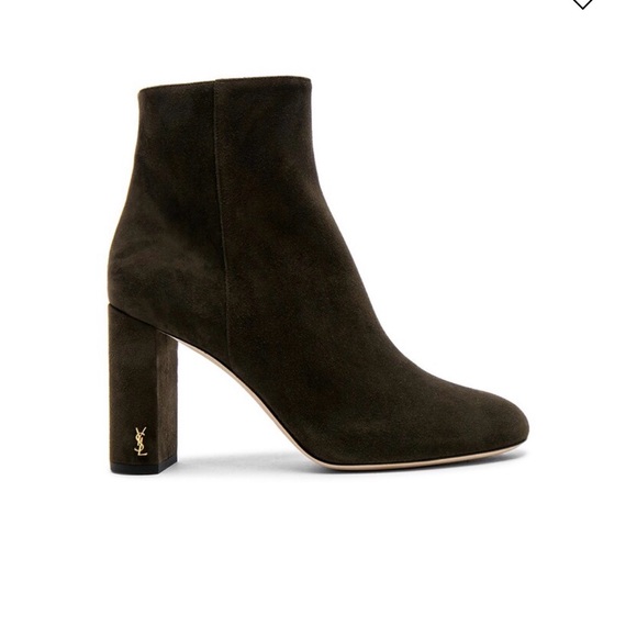 Yves Saint Laurent Dark Olive Suede Heeled Boots